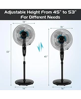 16 Inches Adjustable Height Fan with Quiet Oscillating Stand for Home and Office