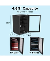 SnowLion Premium 131L Beverage Refrigerator 4.6 Cu.ft. Freestanding Mini Fridge With Glass Door in Black