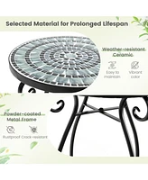 Small Plant Stand with Weather Resistant Ceramic Tile Tabletop