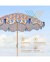 LAGarden Our Beach Umbrella for 6ft Beech Wood Pole w/ Tablecloth Printed Lemon Tree for Outdoor Garden Summer Event Planning Small Patio Balcony
