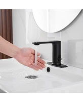 Automatic Sensor Touchless Single Hole Bathroom Sink Faucet With Temperature Mixing Valve