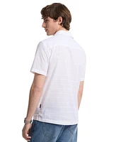 Michael Kors Men's Relaxed Fit Voile Dobby Short Sleeve Check Button-Front Camp Shirt