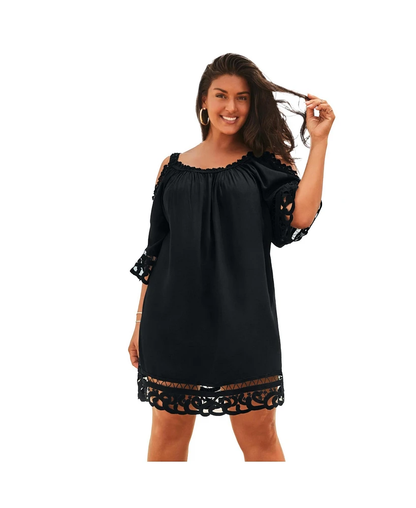 Swimsuits for All Plus Vera Crochet Cold Shoulder Cover Up Dress