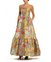 Mac Duggal Women's Strapless Brocade Floral Gown With Ruffle Hem