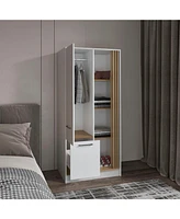 Ferndale Armoire, 1 Door, 1 Drawer, 4 Shelves, White/Natural Oak