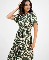 Robbie Bee Women's Printed Smocked-Waist Midi Dress