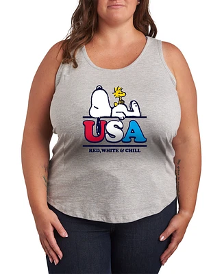 Hybrid Apparel Plus Peanuts Snoopy Usa Graphic Crew Neck Tank T-Shirt