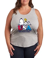 Hybrid Apparel Plus Peanuts Snoopy Usa Graphic Crew Neck Tank T-Shirt