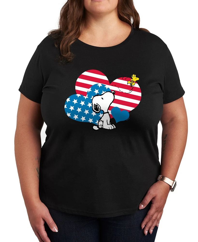 Hybrid Apparel Plus Peanuts Americana Hearts Snoopy Graphic Crew Neck T-Shirt
