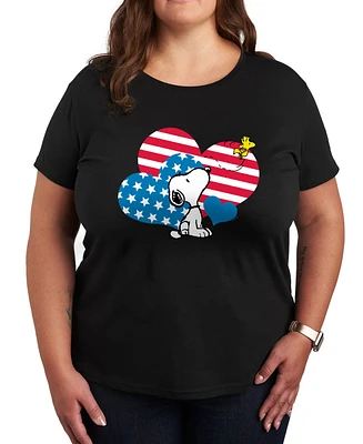 Hybrid Apparel Plus Peanuts Americana Hearts Snoopy Graphic Crew Neck T-Shirt