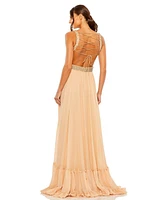 Mac Duggal Women's Lace Up Rhinestone Embellished Cut Out Gown