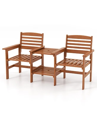 Gymax Outdoor Patio Loveseat w/ Coffee Table & Umbrella Hole for Garden Poolside
