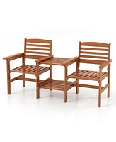Gymax Outdoor Patio Loveseat w/ Coffee Table & Umbrella Hole for Garden Poolside