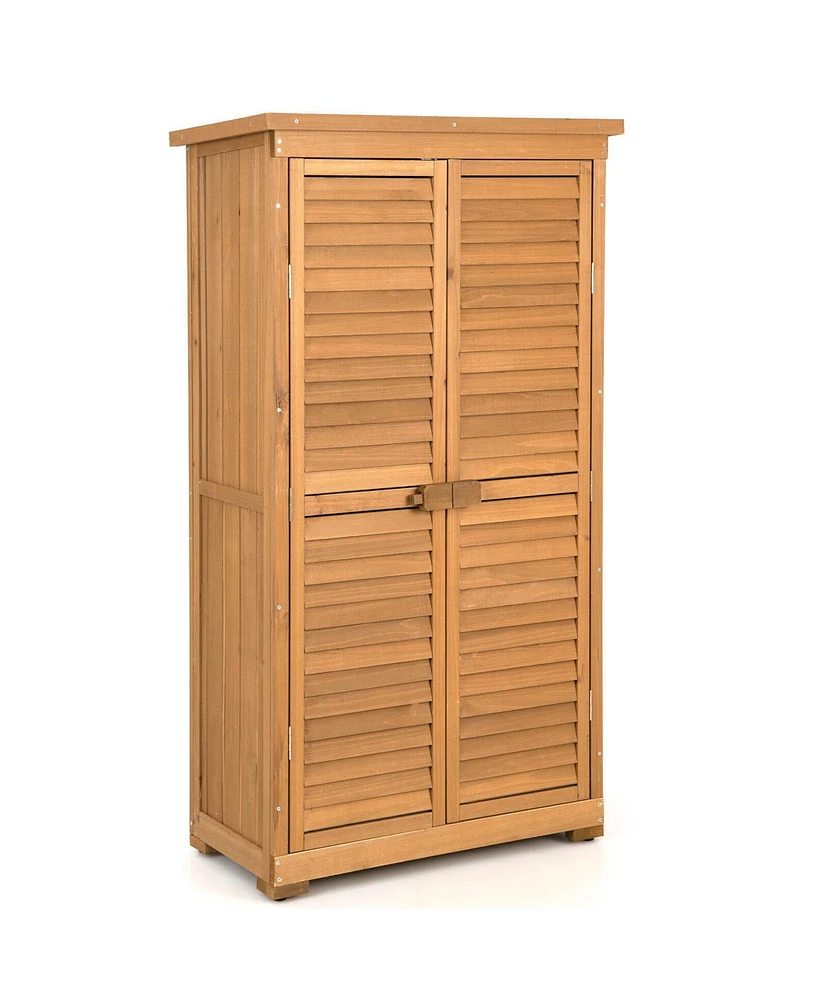 Outdoor Wooden Garden Tool Storage Cabinet