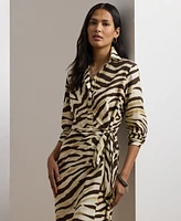 Lauren Ralph Petite Zebra-Print Tie-Front Crepe Shirtdress