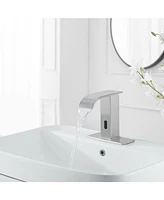 Battery Powered Touchless Single Hole Bathroom Faucet Sensor Deck Mount With Drain Kit Brushed Nickel