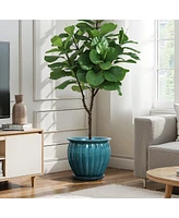 LuxenHome Sea Blue Bowl Round Ceramic Decorative Planter Pot