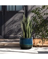 LuxenHome Blue and Green Ombre Round Decorative Ceramic Planter Pot