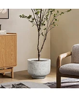 LuxenHome Rustic White with Gray 11.2-Inch Tall Round MgO Planter