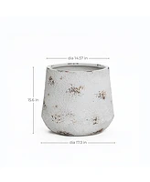 LuxenHome Rustic Off White with Brown Accents 15.6-Inch Tall Round MgO Planter