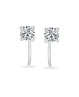 Bling Jewelry Tiny Cz Solitaire Threader Stud Earrings Gold Plated Sterling Silver