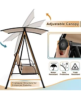 2-Seat Outdoor Canopy Swing with Comfortable Fabric Seat and Heavy-duty Metal Frame