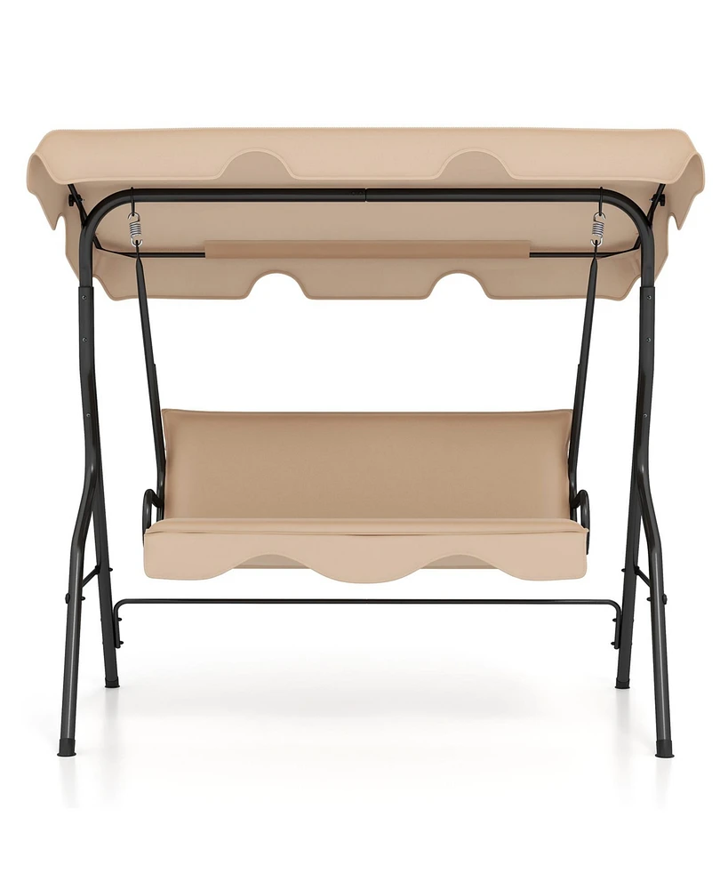 3 Seat Outdoor Patio Canopy Swing with Cushioned Steel Frame