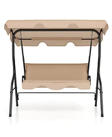 3 Seat Outdoor Patio Canopy Swing with Cushioned Steel Frame