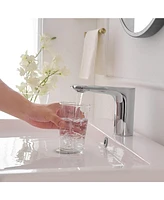 Battery Powered Touchless Single Hole Bathroom Faucet With Temperature Mixing Valve In Polished Chrome