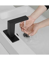 Automatic Sensor Touchless Bathroom Sink Faucet With Deck Plate In Matte Black