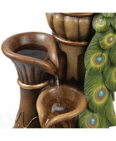 LuxenHome Resin Pedestal Peacock and Urns Outdoor Fountain