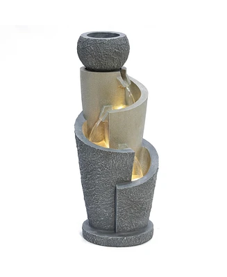 LuxenHome Gray Resin Cascading Spiral Outdoor Fountain with Led Lights
