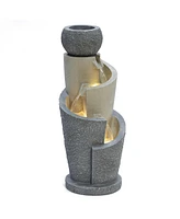 LuxenHome Gray Resin Cascading Spiral Outdoor Fountain with Led Lights