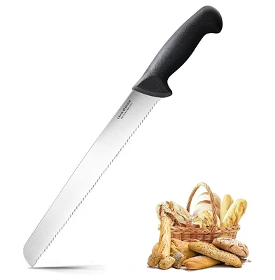 Cook N Home 10-Inch Wavy Serrated High Carbon Stainless Steel Sharp Bread Slicer Knife,Ergonomic Handle, Black