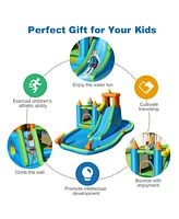 Inflatable Water Slide Kids Bounce House Splash Water Pool with 735W Blower