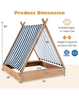 49 x 48 Inch Kids Wooden Sandbox with Cover and 2 Bench Seats