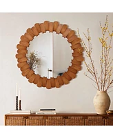 LuxenHome Pine Wood Frame 35-Inch Round Wall Mirror