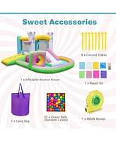 Inflatable Bounce House Bouncy Castle with Slide and Obstacle and Ball Pit with 480W Blower