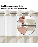 Americanflat 72x75 Hookless Shower Curtain - Abstract Khaki Cream Shower Curtain with Sheer Panel, Snap-In Liner, and Grommets - 100% Polyester