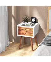 Gymax 2PCS Wooden Nightstand Mid-Century End Side Table W/2 Storage Drawers