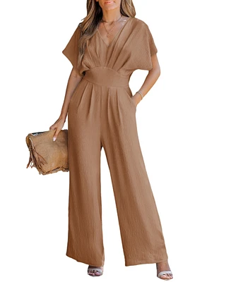 Cupshe Women's V-Neck Short Sleeve Straight Leg Jumpsuit