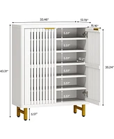 Tribesigns 6-Tier Shoe Cabinet with Shutter Doors, Modern Freestanding Organizer Adjustable Shelves, Large Wooden Storage Cabin