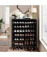 Tribesigns 6-Tier Shoe Cabinet with Shutter Doors, Modern Freestanding Organizer Adjustable Shelves, Large Wooden Storage Cabin