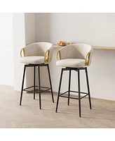 Set of 2 30 Inch Swivel Bar Stools with Upholstered Seats and Metal Legs Modern Counter Height Dining Chairs for Kitchen Island or Restaurant Use-The