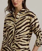 Lauren Ralph Petite Relaxed-Fit Zebra-Print Linen Shirt