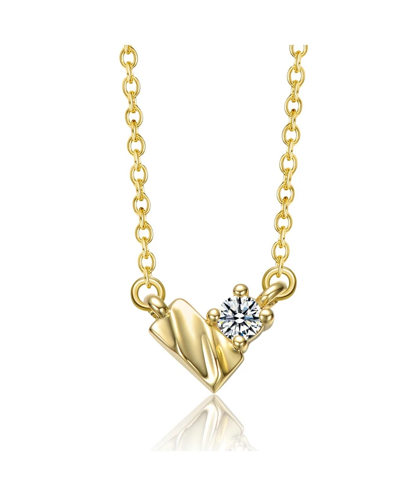 Sterling Silver 14K Gold Plated with Clear Moissanite Rectangluar Pendant Necklace.