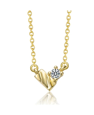 Sterling Silver 14K Gold Plated with Clear Moissanite Rectangluar Pendant Necklace.