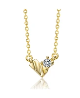 Sterling Silver 14K Gold Plated with Clear Moissanite Rectangluar Pendant Necklace.