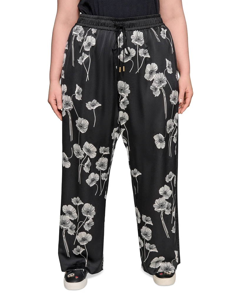 Karl Lagerfeld Paris Plus Flower-Print Wide-Leg Pants