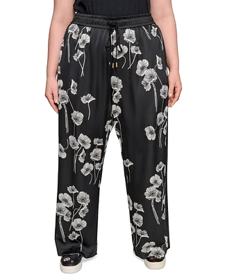 Karl Lagerfeld Paris Plus Flower-Print Wide-Leg Pants